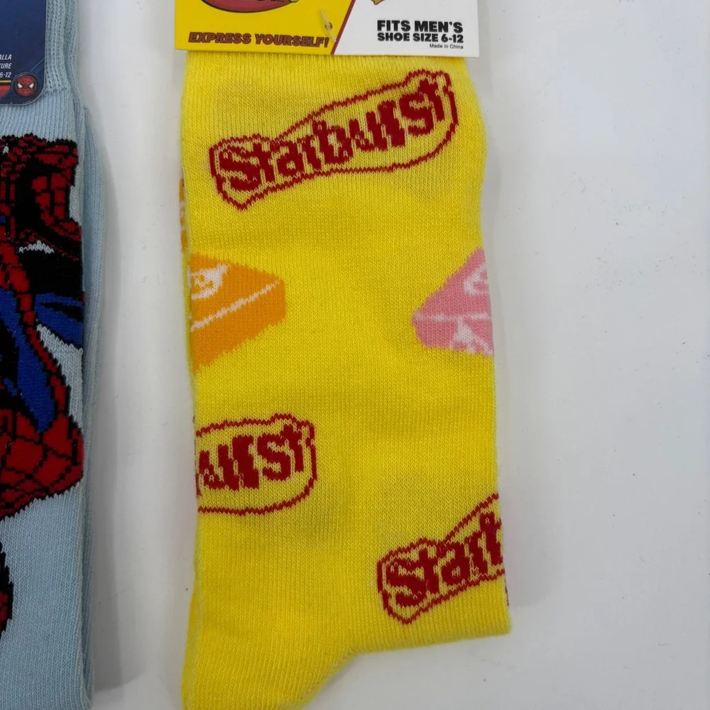 Mens Novelty Crew Socks Bundle 3pk Star Wars‎ Spider-Man Starburst Size 6-12 NEW